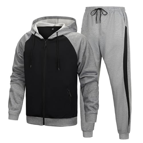 LBL Trainingsanzug Herren Jogginganzug Sportanzug Freizeitanzug Tracksuit für Fitness Fußball enthalten Trainingsjacke Jogginghose Schwarz Grau 2XL von LBL Leading the Better Life