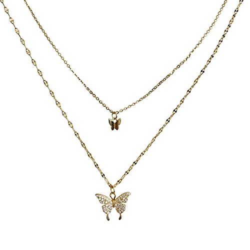 LBLhello Halskette, Halsketten für Frauen, glänzende Schmetterlings-Halskette für Frauen, zierliche doppellagige Schlüsselbeinkette, Halskette, Geschenk, silb von LBLhello