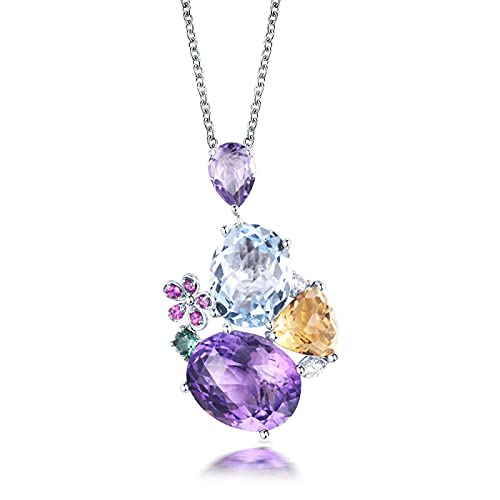 LBLhello Halskette, Kette, Halsketten für Damen, natürliche, mehrfarbige Edelsteine, Anhänger, Halskette, massiver Amethyst, blauer Topas, klassisch fein von LBLhello