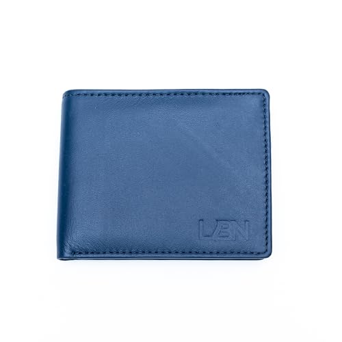 LBN Echtleder-Geldbörse, 7 Kreditkartenfächer, 2 Geldfächer, Münztasche, 2 ID-Fenster, 9 x 11,5 cm (Blau) von LBN