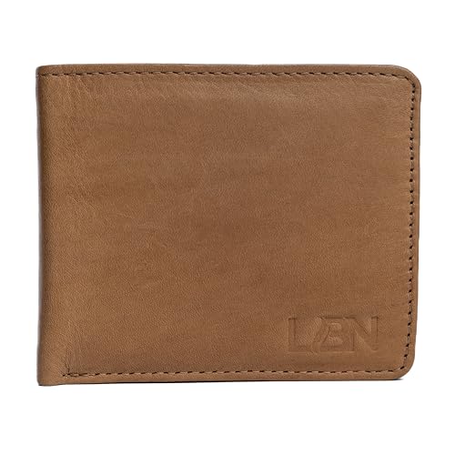 LBN Echtleder-Geldbörse, 7 Kreditkartenfächer, 2 Geldfächer, Münztasche, 2 ID-Fenster, 9 x 11,5 cm (Hellbraun) von LBN