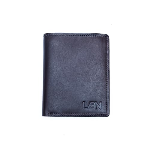Leder Brieftasche mit RFID-Schutz, 10 Kartenfächer, 2 Geldfächer, Münztasche, ID-Fenster, 12 x 9,5 cm von LBN