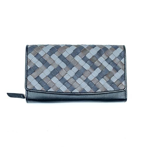 Leder Geldbörse, 14 Kreditkartenfächer, 2 Geldfächer, Reißverschlusstasche, 2 ID-Fenster, 17,5 x 11 cm (Grau) von LBN