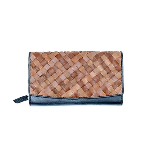 Leder Geldbörse, 14 Kreditkartenfächer, 2 Geldfächer, Reißverschlusstasche, 2 ID-Fenster, 17,5 x 11 cm (Hellbraun) von LBN