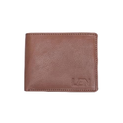 Leder Geldbörse, 8 Kreditkartenfächer, 2 Geldfächer, Münztasche, 2 ID-Fenster, Querformat, 9 x 11,5 cm (Hellbraun) von LBN