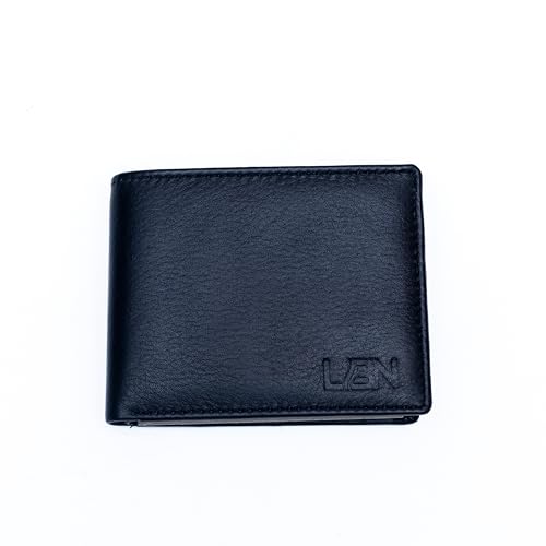 Leder Geldbörse, 8 Kreditkartenfächer, 2 Geldfächer, Münztasche, 2 ID-Fenster, Querformat, 9 x 11,5 cm (Schwarz) von LBN