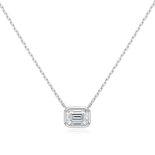 2 Karat Rechteck Moissanit Anhänger Halskette 100% 925 Sterling Silber Emerald geschnittene Diamantkette für Frauen (Silber) von LBRTMED