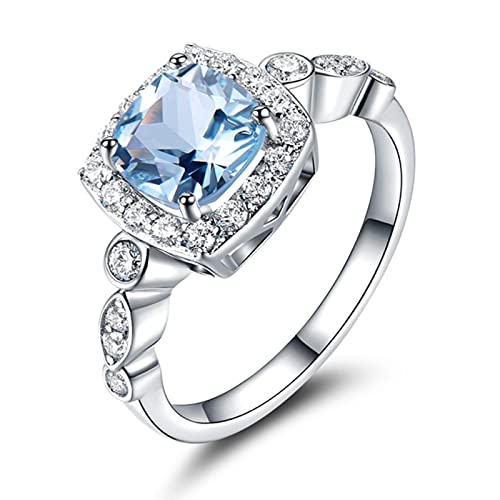 925 Sterling Silberringe für Frauen Blue Topaz Real Gemstone Aquamarine Kissen Romantische klassische Geschenkvergütung Feiner Schmuck von LBRTMED