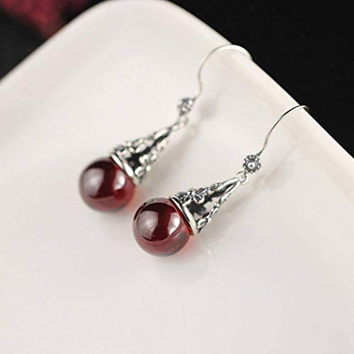 Damenohrringe, Ohrringe für Frauen Ohrringe Schmuck hohl geschnitzte weibliche rote Granatohrringegreen Chalcedon, 925, 925 von LBRTMED