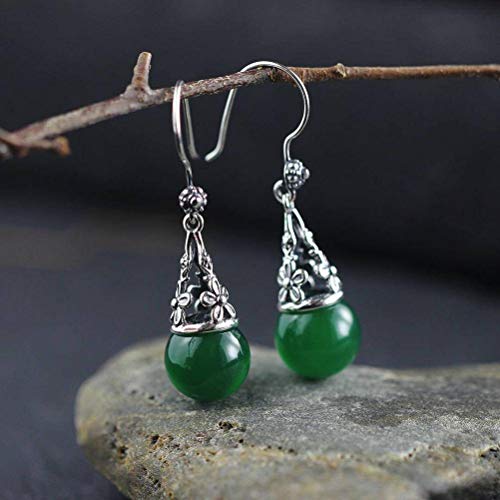 Damenohrringe, Ohrringe für Frauen Ohrringe Schmuck hohl geschnitzte weibliche rote Granatohrringegreen Chalcedon, 925, 925 von LBRTMED