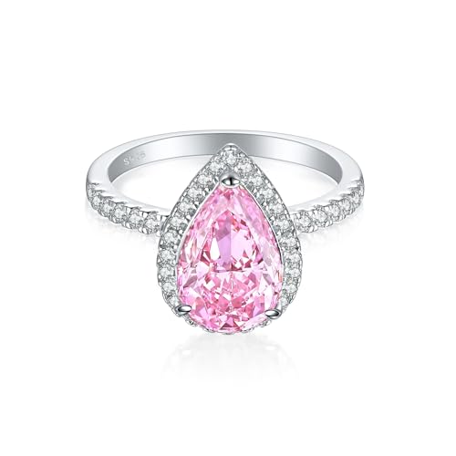 Klassiker funkelnder 3CT -Drop -Form -Tränenrop rosa Edelstein -Engagement Hochzeit Halo -Halo -Ring für Frauen kubische Zirkonia cz Versprechen Birne 925 Sterling Silber Shiny Full Diamond Band von LBRTMED