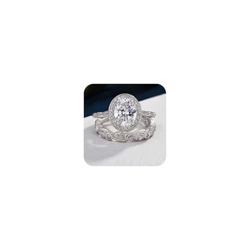 Klassische 3.5ct Halo Oval Cut Ehering -Ring -Sets für Frauen ihre 925 Sterling Silber Brautringe Set Kubic Zirkonia Engagement Versprechen halb Eternity Band Stapelbare Schmuckgeschenke (Größe 6 von LBRTMED