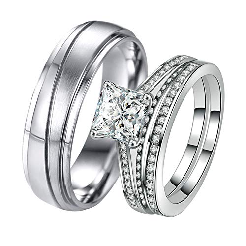 Knbob 2pcs Her Her Hassing Sets Silber Würfel Zirkonia Ring Form Kreis von LBRTMED