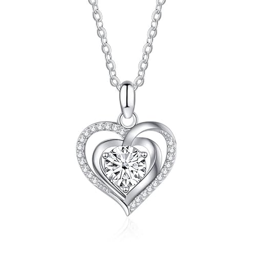 LBRTMED 1,0 ct Moissanit Anhänger Halskette Sterling Silber Herz Halskette Muttertag Jubiläumsgeburtstagsgeschenk für Frauen () von LBRTMED