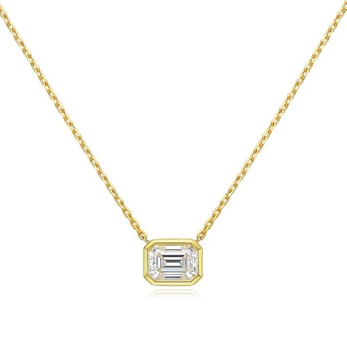 LBRTMED 2 Karat Rechteck Moissanit Anhänger Halskette 100% 925 Sterling Silber Smaragd geschnittene Diamantkette für Frauen (Gold) von LBRTMED
