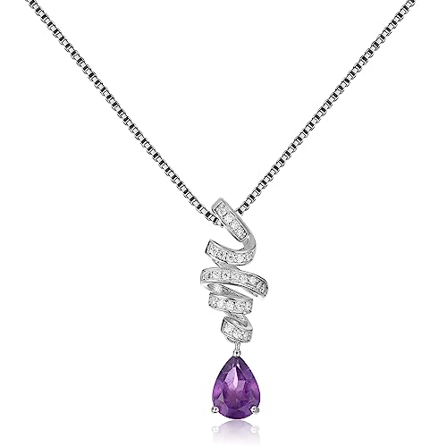 LBRTMED 6x8mm Birnenform natürlicher Amethyst Edelstein Halskette in 925 Silbergeschenk für sie von LBRTMED