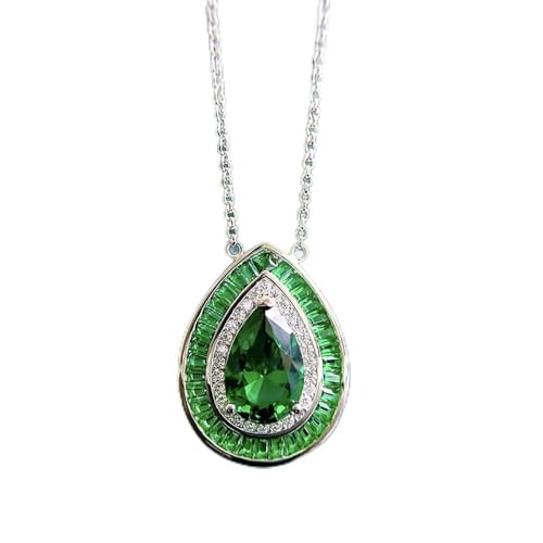 LBRTMED 925 Solid Silber 8 * 12 mmm Rubin Emerald Edelstein Anhänger Halsketten für Frauen Hochzeit Schmuck (grün) von LBRTMED