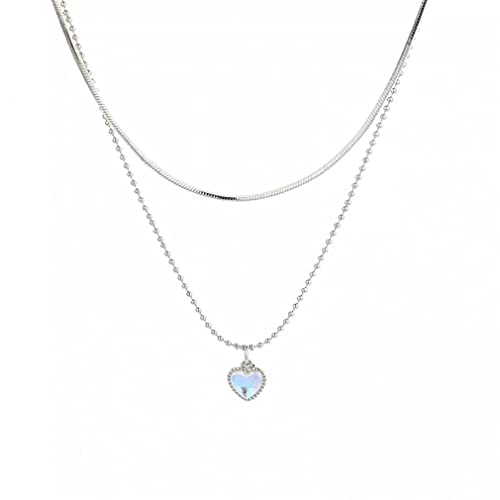 LBRTMED 925 Sterling Silber Gradientenmondone Liebe Herz Anhänger Halsketten Frauen DOUBLE Schicht Schlüsselbein Kette Choke Schmuck Schmuck von LBRTMED