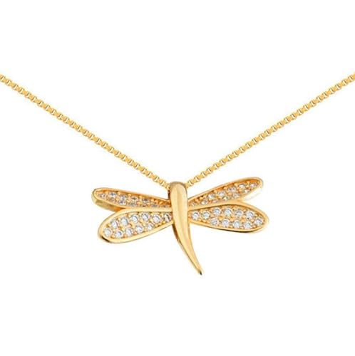 LBRTMED 925 Sterling Silber Shiny Dragonfly Zirkon Halskette Formschlüsselkette Damen Leichter Schmuck (Gold) von LBRTMED
