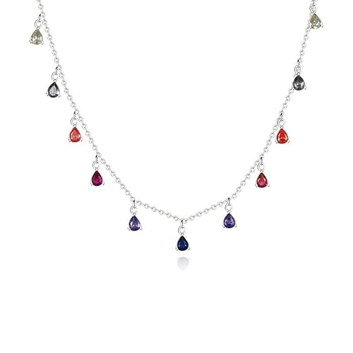 LBRTMED Buntes Quasten Wasser Zirkon Halskette Schlüsselbeinkette für Frauen 925 Sterling Silber Schmuck (Silber) von LBRTMED