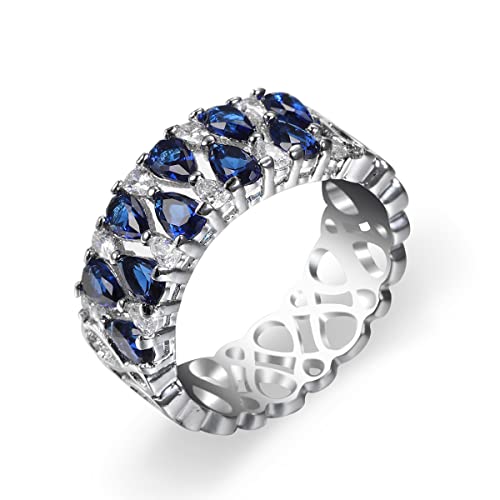 LBRTMED Cwzzws 925 Silber plattiert blau und weiß Kubikzirkonia Doppelreihe Eternität Band für Frauen Birnenform Tränenform Solitaire AAA CZ Sapphire Engagement Versprechen Ehering für Frauen von LBRTMED