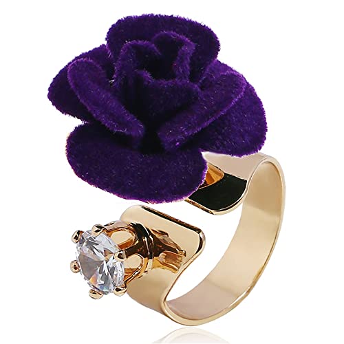 LBRTMED Cwzzws Blumenhochzeitsring für Frauen Mädchen Statement Engagement Runde Strass -Wildleder Rose Verstellbare offene Band Finger Ringe Komfort Fit Cocktail Party Vintage Y2K Schmuck Geschenk von LBRTMED