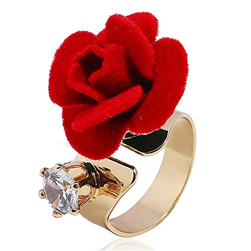 LBRTMED Cwzzws Blumenhochzeitsring für Frauen Mädchen Statement Engagement Runde Strass -Wildleder Rose Verstellbare offene Band Finger Ringe Komfort Fit Cocktail Party Vintage Y2K Schmuck Geschenk von LBRTMED
