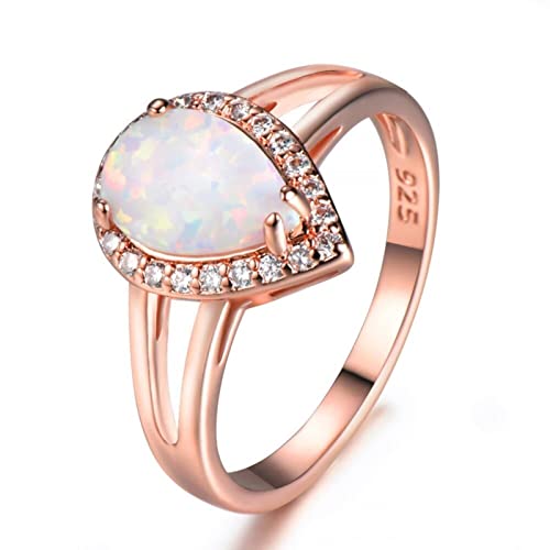 LBRTMED Cwzzws Wassertropfen Form weißer Feuer Opal Ring Rose und goldgefüllte Verlobungsringe für Frauen Schmuck von LBRTMED