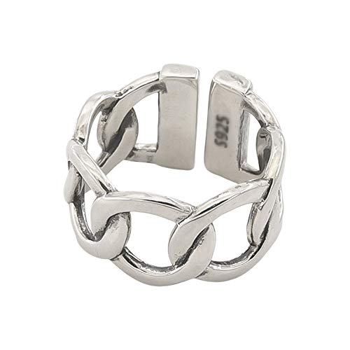 LBRTMED Cwzzws silberweit offener Bandring für Frauen Statement Kubanische Verbindung Kette Verstellbare Punk Hip Hop Motorradringe Komfort Fit Fashion Vintage Schmuck von LBRTMED