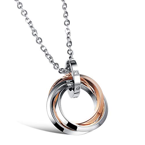 LBRTMED DSANBO Juwelier Halskette Ringe Zirkonia-Anhänger mit Kette Edelstahl Frauen Männer Rosengold von LBRTMED