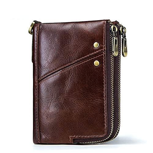 LBRTMED Echte Ledermännern Brieftaschen Münze Geldbeutel Kleiner Mini -Kartenhalter Doppeler Reißverschluss Männliche Walet -Tasche (Farbe: A, Größe: 10 * 2 * 13 cm) von LBRTMED