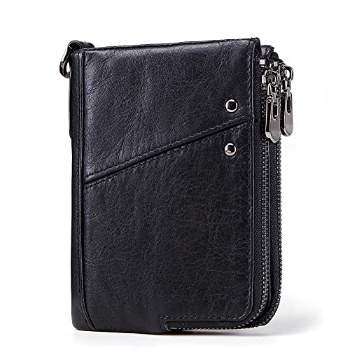 LBRTMED Echte Ledermännern Brieftaschen Münze Geldbeutel Kleiner Mini -Kartenhalter Doppeler Reißverschluss Männliche Walet -Tasche (Farbe: A, Größe: 10 * 2 * 13 cm) von LBRTMED