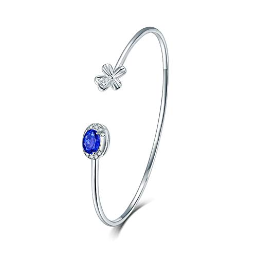 LBRTMED Epinki 18K Weißgold Oval Blau 1ct Tansanit mit 0,12ct Diamond Blume Open Armband für Frauen Länge 6-9 Zoll von LBRTMED