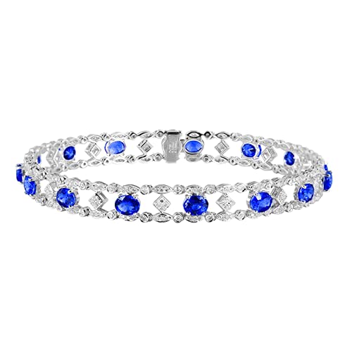 LBRTMED Epinki 18K Weißgoldarmband für Frauen, Hollow 5.23CT Labor erzeugt Saphir mit 1,07ct Moissanit Armband 7 Zoll von LBRTMED