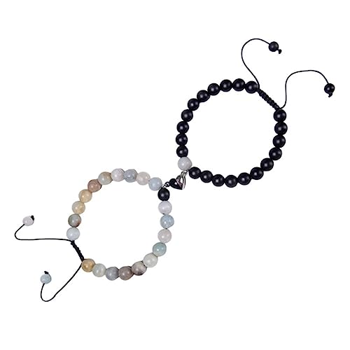LBRTMED Epinki 2pcs Perlenarmband für Männer und Frauen, versilberte Paare kubische Zirkonia Natursteinarmband 7 Zoll von LBRTMED