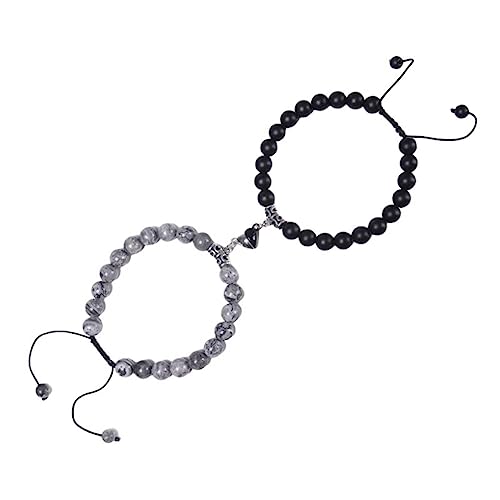 LBRTMED Epinki 2pcs Perlenarmband für Männer und Frauen, versilberte Paare kubische Zirkonia Natursteinarmband 7 Zoll von LBRTMED