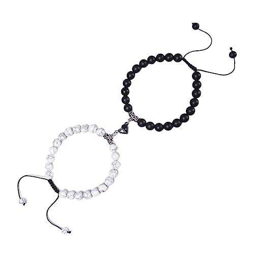 LBRTMED Epinki 2pcs Perlenarmband für Männer und Frauen, versilberte Paare kubische Zirkonia Natursteinarmband 7 Zoll von LBRTMED