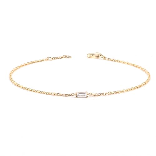 LBRTMED Epinki 9k/14k/18k Goldarmband für Frauen, einfaches weißes Rechteck Moissanit Edelstein Link Armband Schmuck Schmuck von LBRTMED