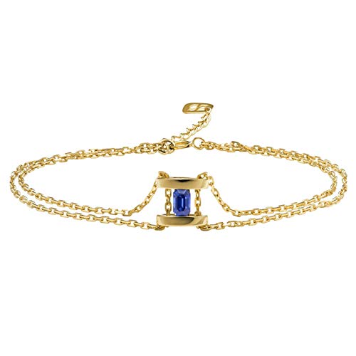 LBRTMED Epinki Frauen 18k Gelbgold Armband Hourglas zwei Schicht Blau Rechteck 0.43ct Saphirkettenarmband einstellbar 6,5 Zoll von LBRTMED