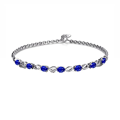 LBRTMED Epinki Frauen 18k Weißgoldarmband Oval Blue Saphir 2.1CT mit weißem Diamantkettenarmband 6-8 Zoll von LBRTMED