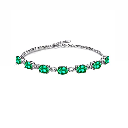 LBRTMED Epinki-Frauen 18k Weißgoldarmband Oval Green Emerald 2,7ct mit weißem Diamantkettenarmband 6-8 Zoll von LBRTMED