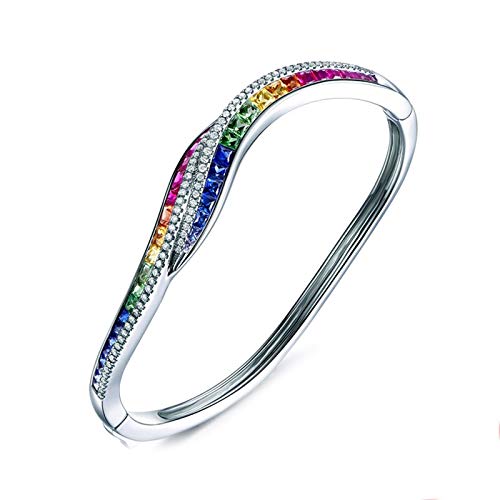 LBRTMED Epinki Frauen Armbänder 18K Weißgold Regenbogen quadratisch farbenfrohe Saphir TSAIMEIT RUBY 3.57CT mit weißem Diamant 0,39ct Armreifenarmband von LBRTMED