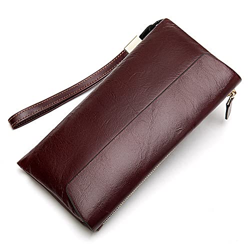 LBRTMED Fashionmens Kreditkarte Brieftasche Langes Geldbeutel mit echtem Leder Billfold Reißverschluss um Checkbook Wallet Credit Card Slots (Farbe: Kaffee, Größe: 20,5 * 10 cm) von LBRTMED