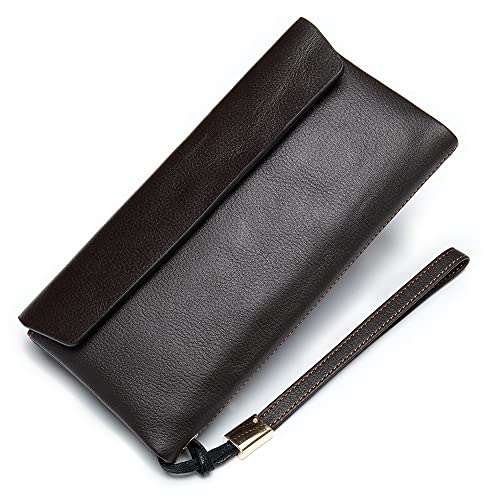 LBRTMED Fashionmens Kreditkarte Brieftasche Langes Geldbeutel mit echtem Leder Billfold Reißverschluss um Checkbook Wallet Credit Card Slots (Farbe: Kaffee, Größe: 20,5 * 10 cm) von LBRTMED