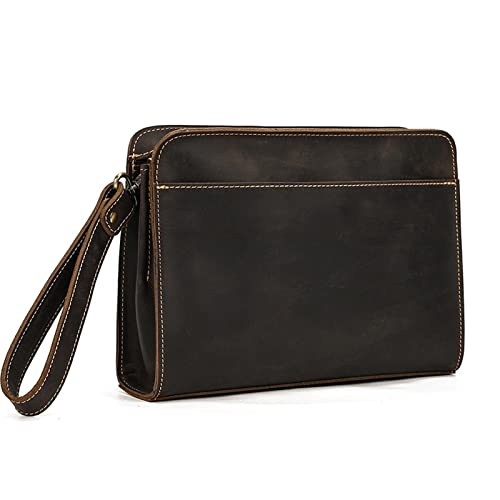 LBRTMED Herren Brieftasche Clutch -Tasche, Leder Retro Clutch Crazy Horse Leder Multifunktionaler Speichertasche bevorzugtes Geschenk für Männer (Farbe: Dunkelbraun, Größe: 26 * 19 * 7 cm) von LBRTMED