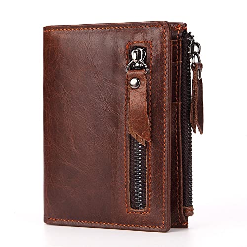 LBRTMED Herren Brieftasche Reißverschluss Genauer Lederkartenhalter Cowide Reißverschluss Coin Tasche Bifold Wallets für Männer (Farbe: Braun, Größe: 11,5 * 9 cm) von LBRTMED