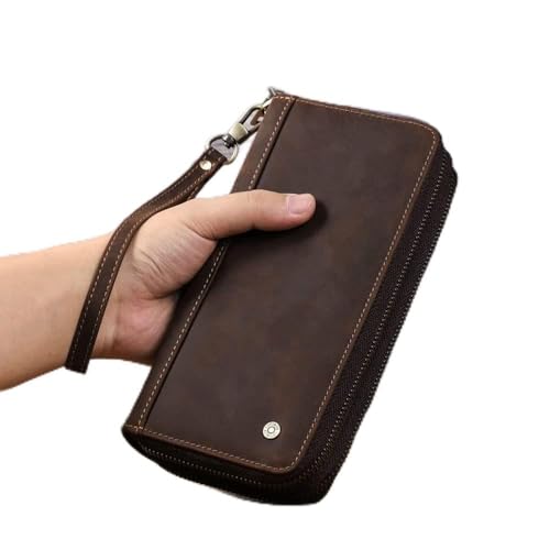 LBRTMED Herren Leder Kupplungsbeutel Reißverschluss Lange Geldbörsen für Männer, Telefonhalterpass -Checkbook -Brieftasche mit Kartenschlitzen (Farbe: Braun, Größe: 10,5 * 4,5 * 20 cm) von LBRTMED