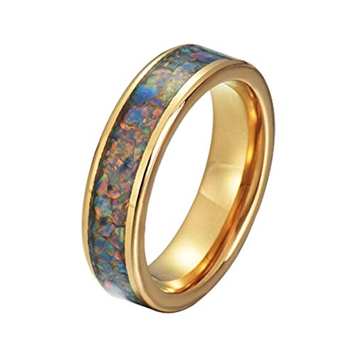 LBRTMED KNBOB 8mm Wolfram -Vergaser Ring für Männer Gold Opal eingelegtes Ring Männer Schmuckgröße L 1/2 von LBRTMED