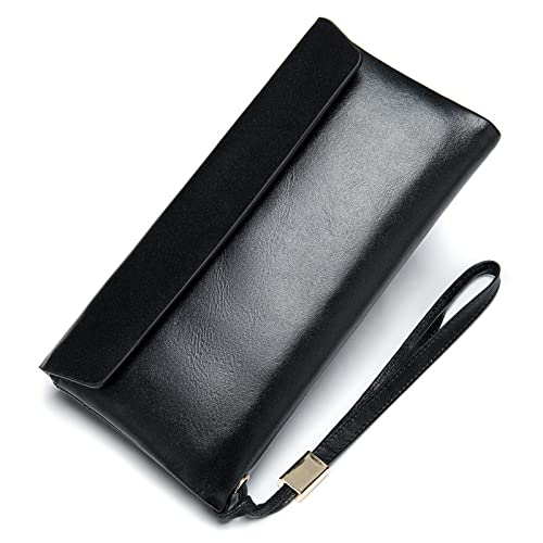 LBRTMED Kanduo Herren Clutch -Tasche, Langes Brieftasche echter Leder -Billfolie -Reißverschluss um Checkbook Wallet Credit Card Slots für Männer Organizer (Farbe: Schwarz, Größe: 20,5 * 10 cm) von LBRTMED