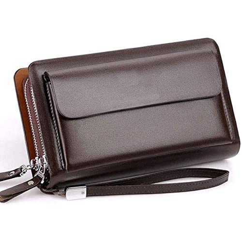 LBRTMED Kanduo -Kettenbrieftaschen für Männer Clutch, Herren Clutch Bag Handtasche Ledertasche Reißverschluss Langes Brieftaschengeschäft groß (Farbe: Braun, Größe: 12 * 4 * 21 cm) von LBRTMED